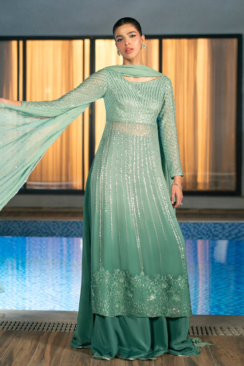 Erum Khan - 3 Piece Unstitched Embroidered Chiffon Suit | Midnight Aura