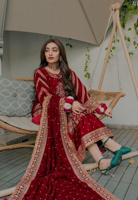 Aneelas Luxury Velvet Unstitched Embroidered Collection with velvet Shawl