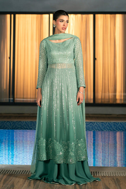 Erum Khan - 3 Piece Unstitched Embroidered Chiffon Suit | Midnight Aura