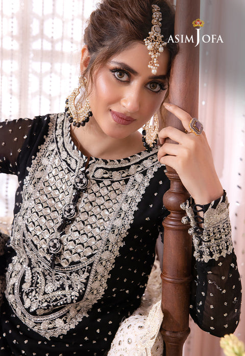 Asim jofa - 3PC UNSTITCHED CHIFFON EMBROIDERED WITH EMBROIDERED DUPATTA AND LEHNGA - CHANDANI - 21