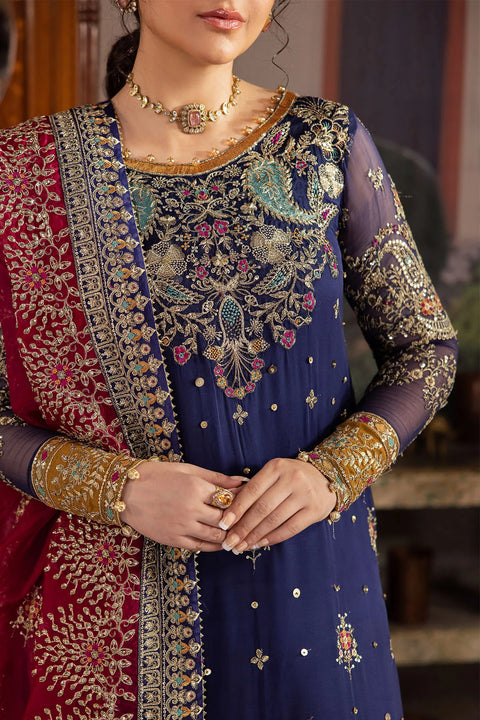 NUREH - 3PC UNSTITCHED CHIFFON EMBROIDERED WITH EMBROIDERED DUPATTA AND TROUSER- NL-75 JUGNI