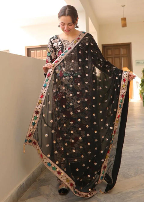 HASEEN'S - 3PC CHIFFON EMBROIDERED WITH EMBROIDERED DUPATTA AND TROUSER - Mehnaaz