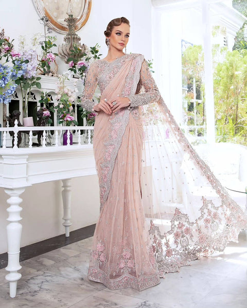 Maria.B Couture Chiffon Embroidered Saree Fully Hand Emblishment MC-101