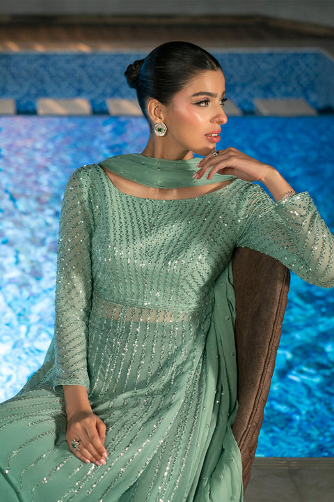 Erum Khan - 3 Piece Unstitched Embroidered Chiffon Suit | Midnight Aura