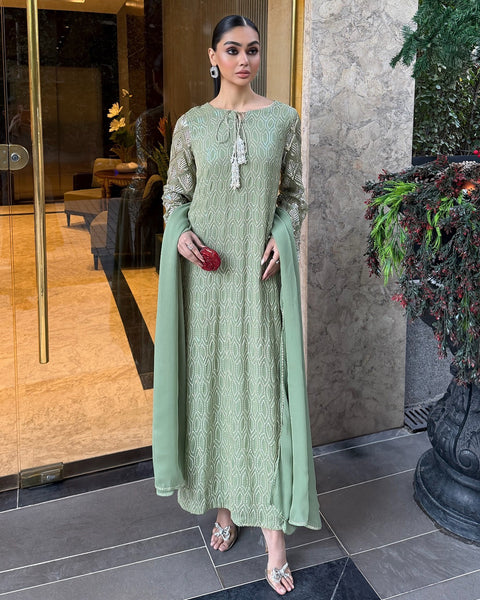 JAZMIN - 3PC UNSTITCHED CHIFFON EMBROIDERED WITH EMBROIDERED DUPATTA AND TROUSER- AM-19