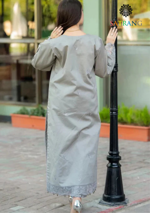 LIBAAS -  3PC Lawn Embroidered SHIRT WITH Embroidered DUPATTA AND TROUSER -GRY-25