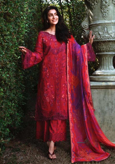 Mushq - 3-piece luxury unstiched embroidered dress- dhannk dress with Pashimna Shawl (Falling Petals)