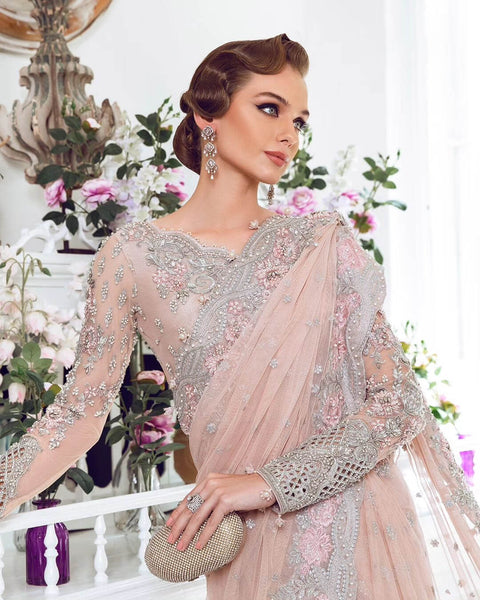 Maria.B Couture Chiffon Embroidered Saree Fully Hand Emblishment MC-101