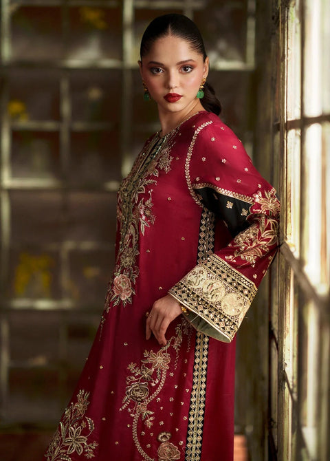 ETHNC Luxury Raw Silk Embroidered 3Pc Unstitched Suit PA-164