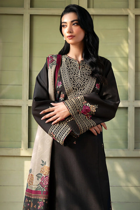 JAZMIN - 3PC KHADDAR EMBROIDERED SHIRT WITH PRINTED TWILL SHAWL AND TROUSER - KPR1797