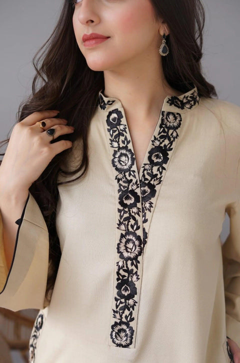 AISLING - 3PC DHANAK EMBROIDERED SHIRT WITH DHANAK PRINTED SHAWL AND TROUSER- KPR 1327