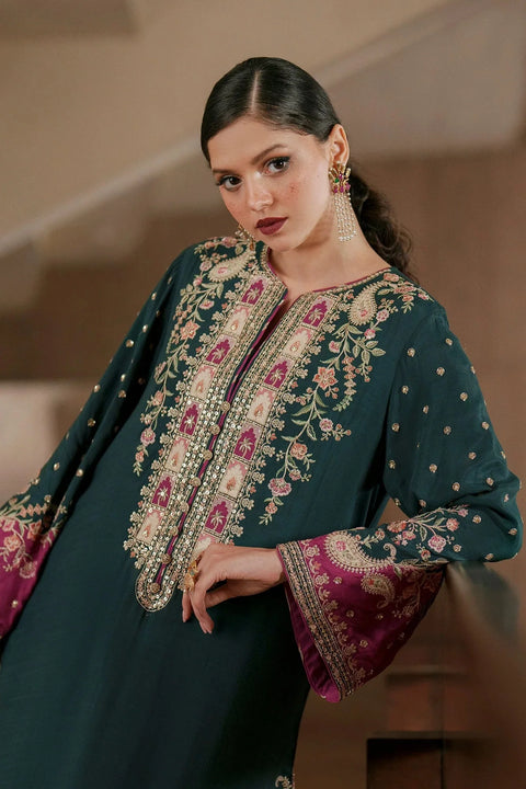 ETHNIC Luxury Silk Embroidered 3Pc Unstitched Suit PA 0076