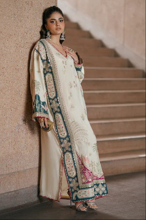 ETHNIC -  Luxury Silk Embroidered 3Pc Unstitched Suit Nainpreet