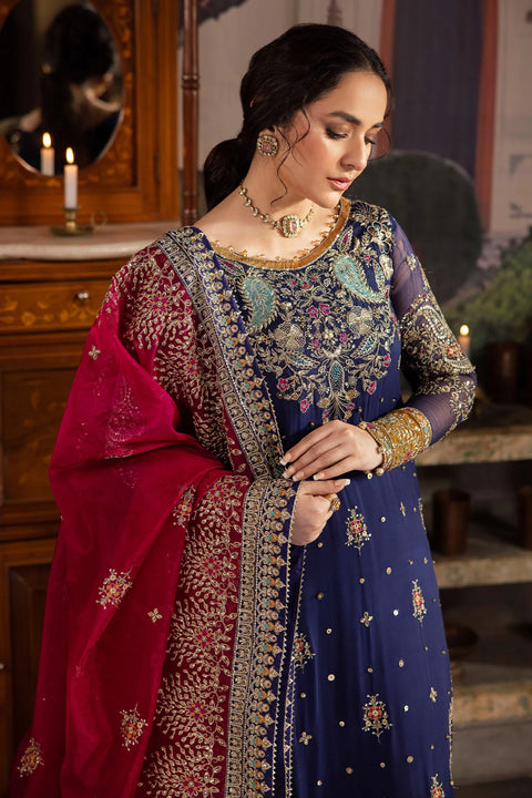 NUREH - 3PC UNSTITCHED CHIFFON EMBROIDERED WITH EMBROIDERED DUPATTA AND TROUSER- NL-75 JUGNI