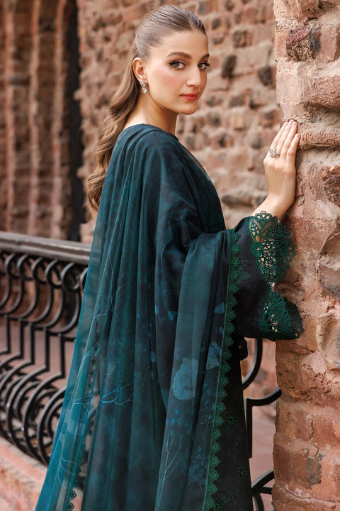FARASHA - 3PC LAWN EMBROIDERED SHIRT WITH MANAAR PRINTED DUPATTA AND TROUSER - Periveil