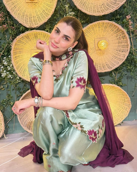 Murk - 3PC LUXURY SILK EMBROIDERED FRONT WITH EMBROIDERED DUPATTA AND TROUSER -Arabella