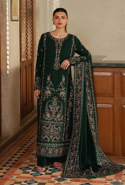 Afrozeh  - 3-piece luxury unstiched embroidered dress- dhannk dress with Pashimna Shawl