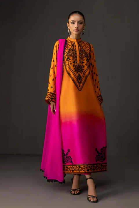 Zainab Chottani - 3 Piece Unstitched Embroidered and Printed SIlk Suit | MPT- Sunset Sorbet