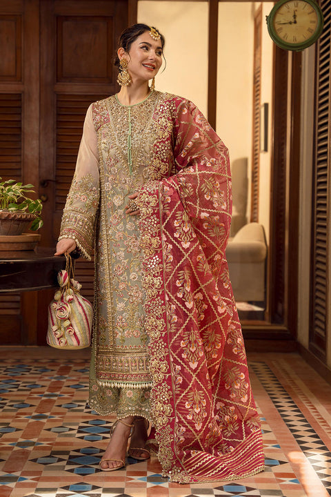 CRIMSON - Crimson Organza Embroidered Suits Unstitched 3 Piece- Luxury Wedding Collection - Artisanal Anecdotes