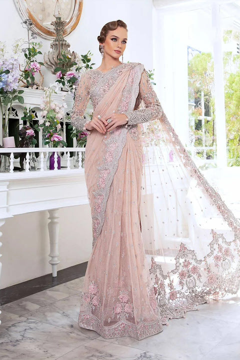 Maria.B Couture Chiffon Embroidered Saree Fully Hand Emblishment MC-101