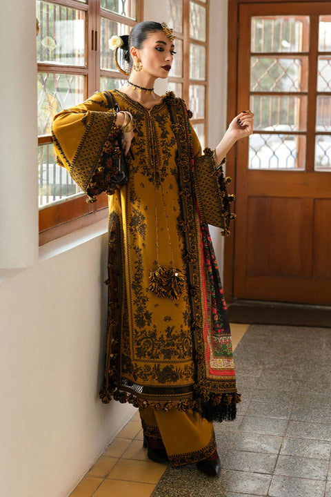 HUSSAIN REHAR - 3PC DHANAK EMBROIDERED SHIRT WITH PRINTED SHAWL AND TROUSER - KPR- Saage-01