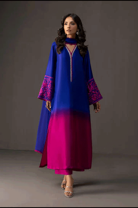 Zainab Chottani - 3 Piece Unstitched Embroidered and Printed SIlk Suit | MPT-SL1
