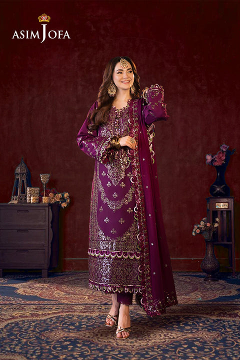 Asim jofa - 3PC CHIFFON EMBROIDERED WITH EMBROIDERED DUPATTA -AJFILE-11