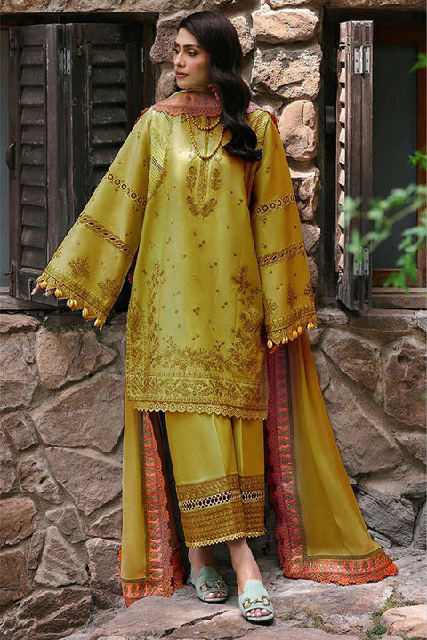Republic Womenswear -3PC DHANAK EMBROIDERED SHIRT WITH 4 SIDE EMBROIDERED SHAWL AND EMB TROUSER-  RPT#4A - Zayli-MST