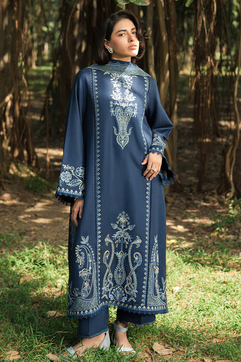 YARDS - 3PC DHANAK EMBROIDERED SHIRT WITH DHANAK EMBROIDERED SHAWL AND EMBROIDERED TROUSER - KPR- Belle-01