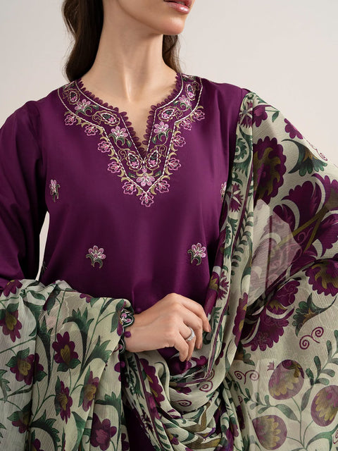SAPHIRE - 3-piece luxury unstiched embroidered dress- dhannk dress with  Shawl  (3PESTS26V622)
