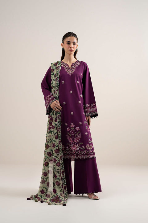 SAPHIRE - 3-piece luxury unstiched embroidered dress- dhannk dress with  Shawl  (3PESTS26V622)