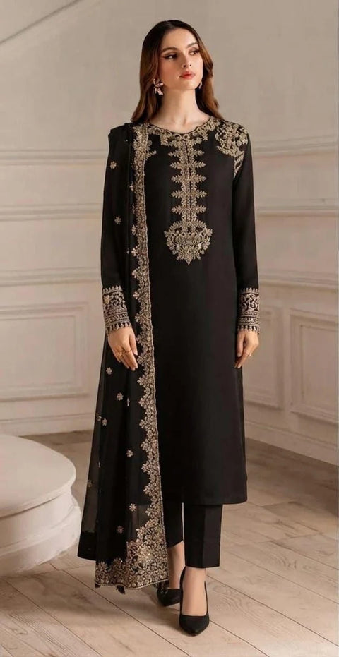 Iznik - 3-piece luxury unstiched chiffon embroidered dress- (UE-479)