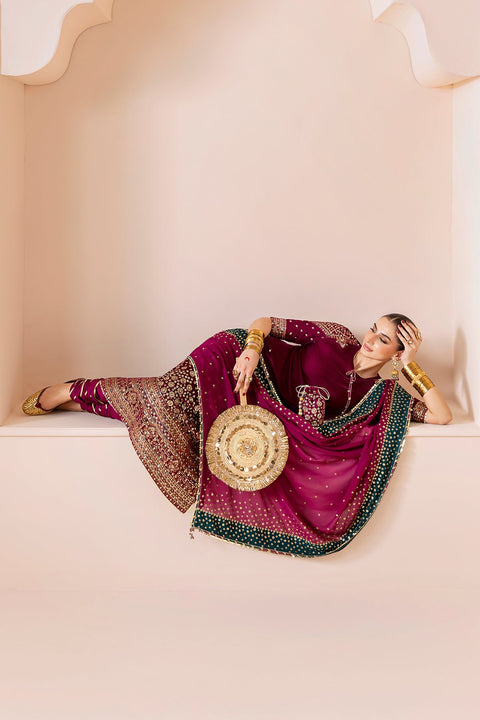 JAZMIN - 3PC VELVET EMBROIDERED SHIRT WITH CHIFFON EMBROIDERED DUPATTA AND TROUSER -CVF D-02