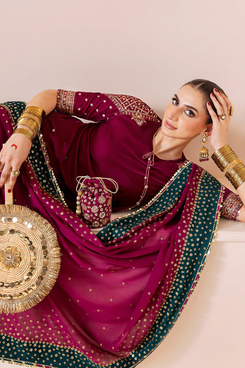 JAZMIN - 3PC VELVET EMBROIDERED SHIRT WITH CHIFFON EMBROIDERED DUPATTA AND TROUSER -CVF D-02