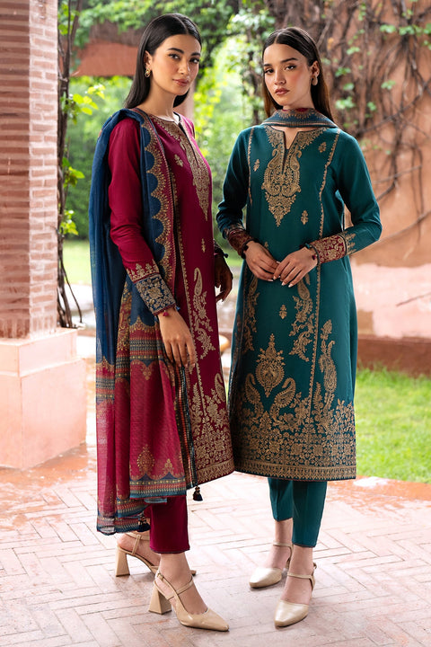 JAZMIN - 3PC DHANAK EMBROIDERED SHIRT WITH PRINTED TWILL SHAWL AND TROUSER -KPR798