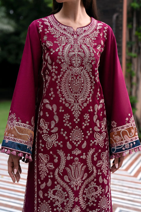 JAZMIN - 3PC KHADDAR EMBROIDERED SHIRT WITH PRINTED TWILL SHAWL AND TROUSER -KPR633