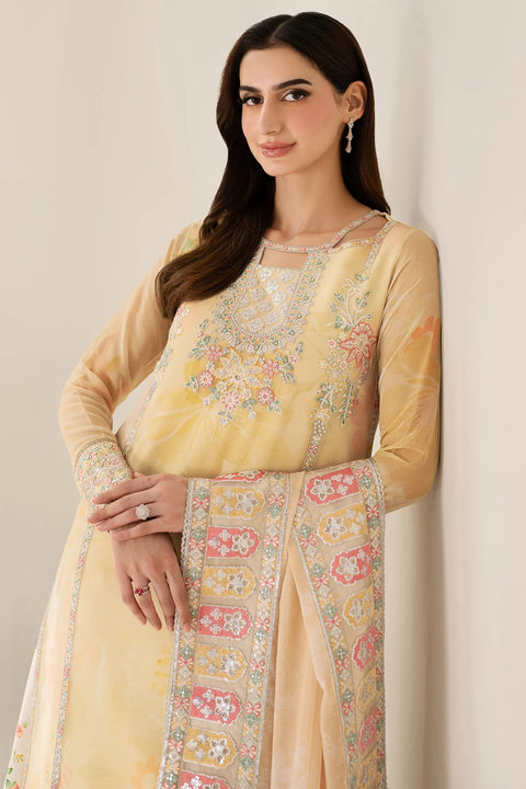 FARASHA - 3PC LAWN EMBROIDERED SHIRT WITH MANAAR PRINTED DUPATTA AND TROUSER - Floral Ray