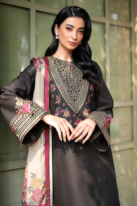 JAZMIN - 3PC KHADDAR EMBROIDERED SHIRT WITH PRINTED TWILL SHAWL AND TROUSER - KPR1797