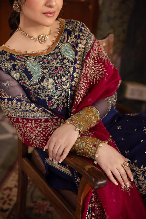NUREH - 3PC UNSTITCHED CHIFFON EMBROIDERED WITH EMBROIDERED DUPATTA AND TROUSER- NL-75 JUGNI