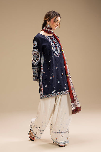 Jazmin - 3PC DHANAK EMBROIDERED SHIRT WITH TWILL DUPATTA AND COTTON TROUSER - BL-1