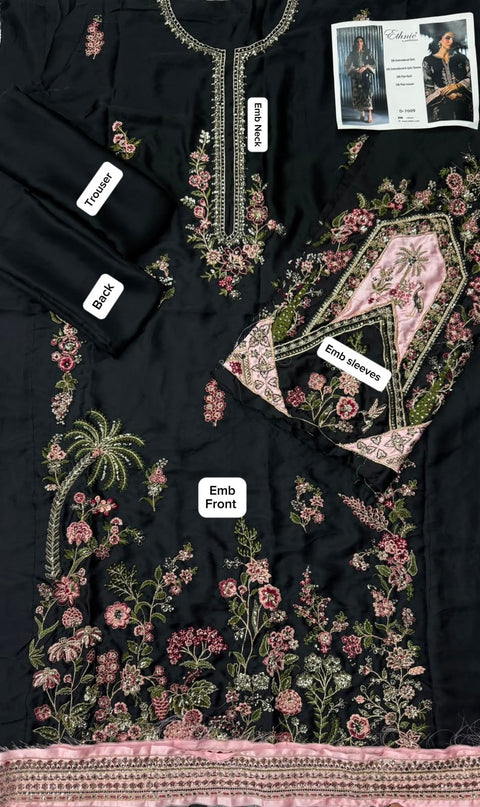 Ehtnic Silk Unstitched 2PC Heavy Embroidery Suit - D117