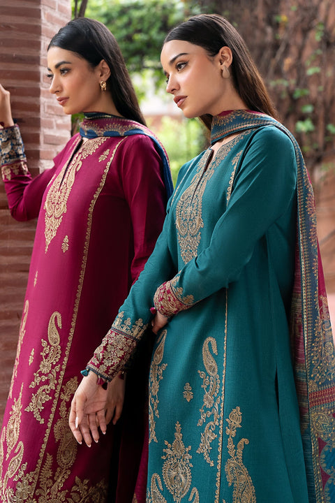 JAZMIN - 3PC DHANAK EMBROIDERED SHIRT WITH PRINTED TWILL SHAWL AND TROUSER -KPR798