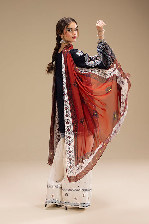 Jazmin - 3PC DHANAK EMBROIDERED SHIRT WITH TWILL DUPATTA AND COTTON TROUSER - BL-1