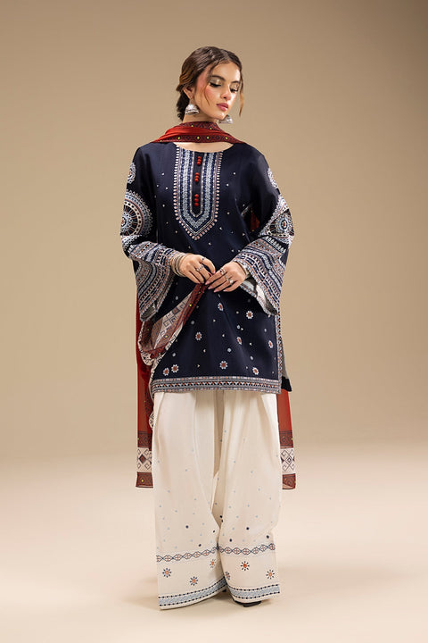 Jazmin - 3PC DHANAK EMBROIDERED SHIRT WITH TWILL DUPATTA AND COTTON TROUSER - BL-1