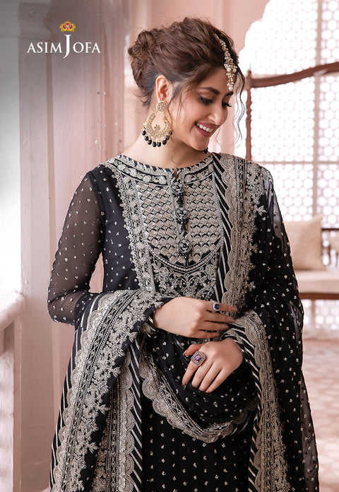 Asim jofa - 3PC UNSTITCHED CHIFFON EMBROIDERED WITH EMBROIDERED DUPATTA AND LEHNGA - CHANDANI - 21