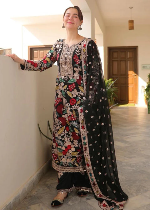 HASEEN'S - 3PC CHIFFON EMBROIDERED WITH EMBROIDERED DUPATTA AND TROUSER - Mehnaaz