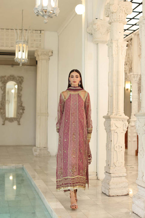 Noor By Saadia Asad Cotton Net Embroidered 3PC Unstitched Suit D-06 Rose Pink