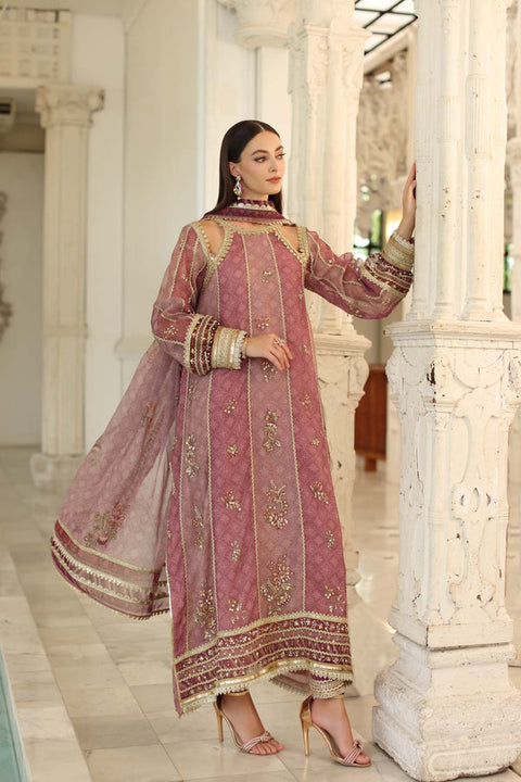Noor By Saadia Asad Cotton Net Embroidered 3PC Unstitched Suit D-06 Rose Pink