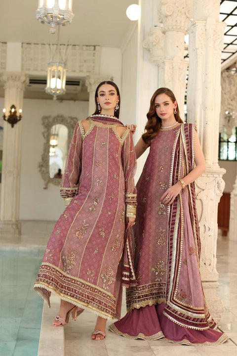 Noor By Saadia Asad Cotton Net Embroidered 3PC Unstitched Suit D-06 Rose Pink