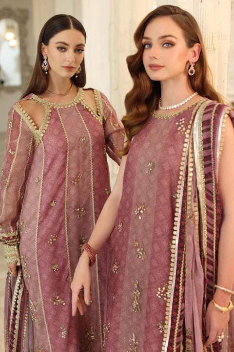 Noor By Saadia Asad Cotton Net Embroidered 3PC Unstitched Suit D-06 Rose Pink